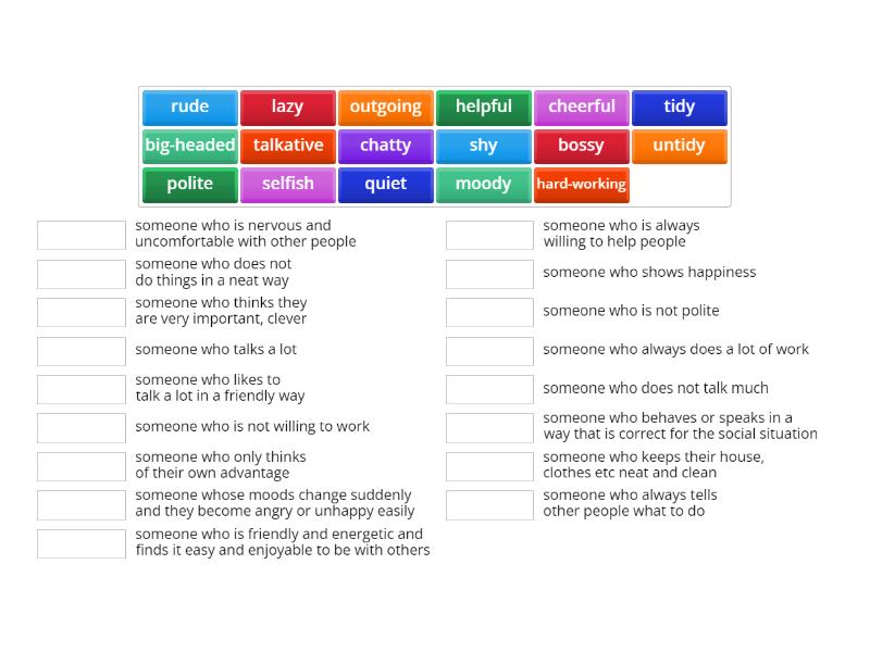 WW 2 Unit 2 personality adjectives - Match up