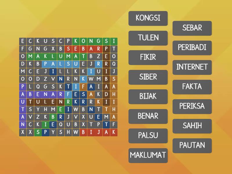 Kuiz Klik Dengan Bijak 1 Wordsearch