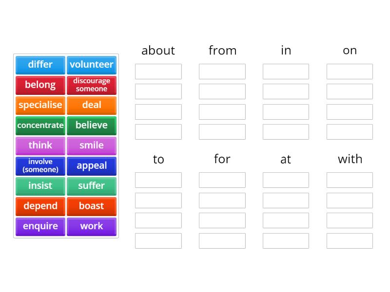 Verbs + prepositions - Group sort