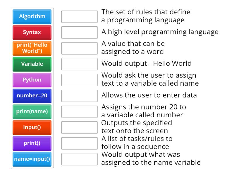 Python Coding Language Introduction - Match up