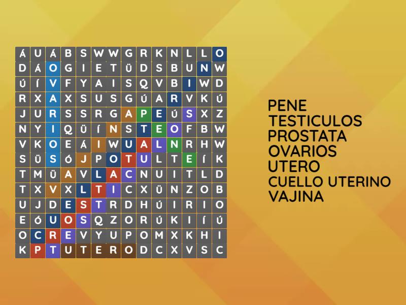 el aparato reproductor femenino y masculino - Sopa de letras