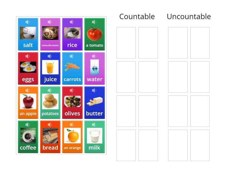 Countable and Uncountable Food Nouns - Group sort