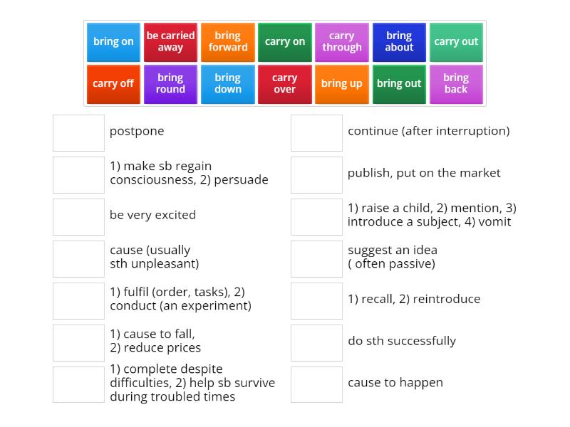 Phrasal verbs (bring, carry) Une las parejas