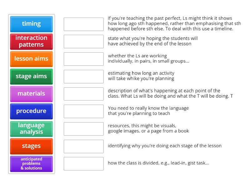 Lesson planning - Match up