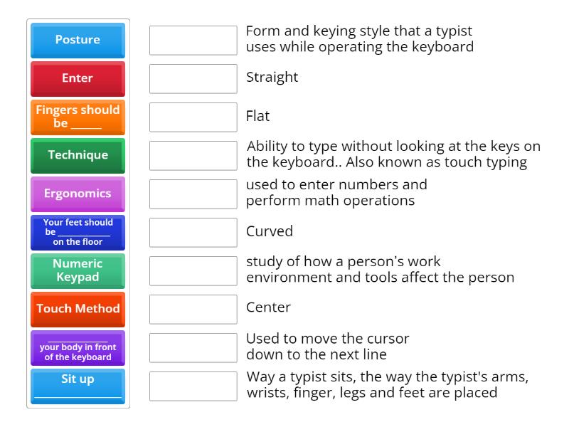 Keyboarding Vocabulary - Une las parejas