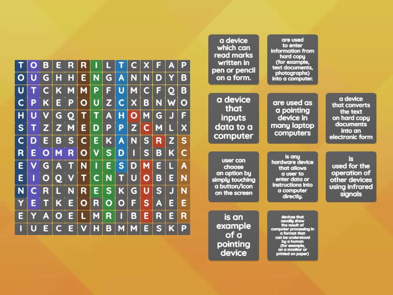 Grade 8 - Chapter 2 Input and Output Devices - Wordsearch
