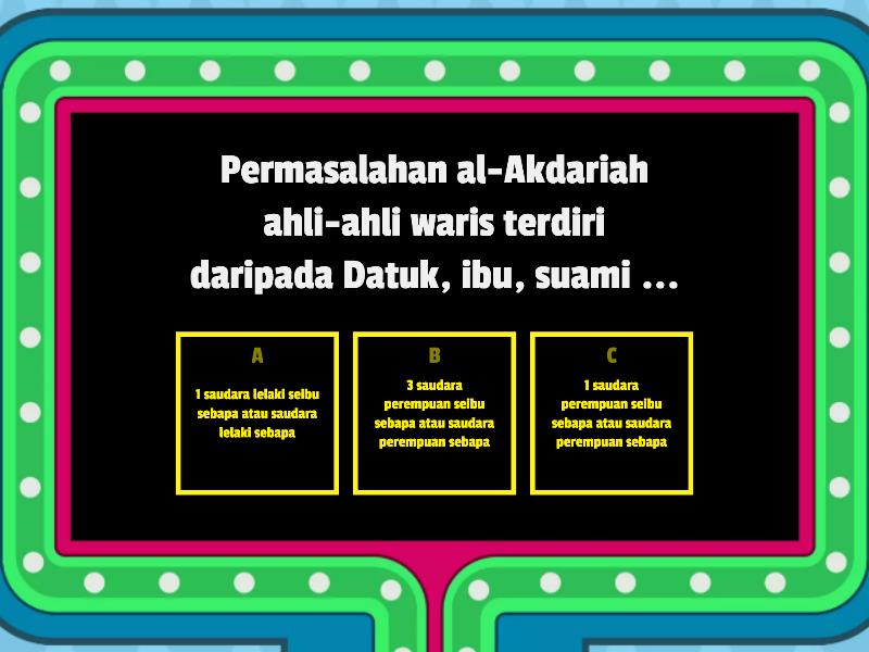 QUIZ MAWARITH - PENGECUALIAN DALAM PENGIRAAN FARAID BIASA - Concurso De ...