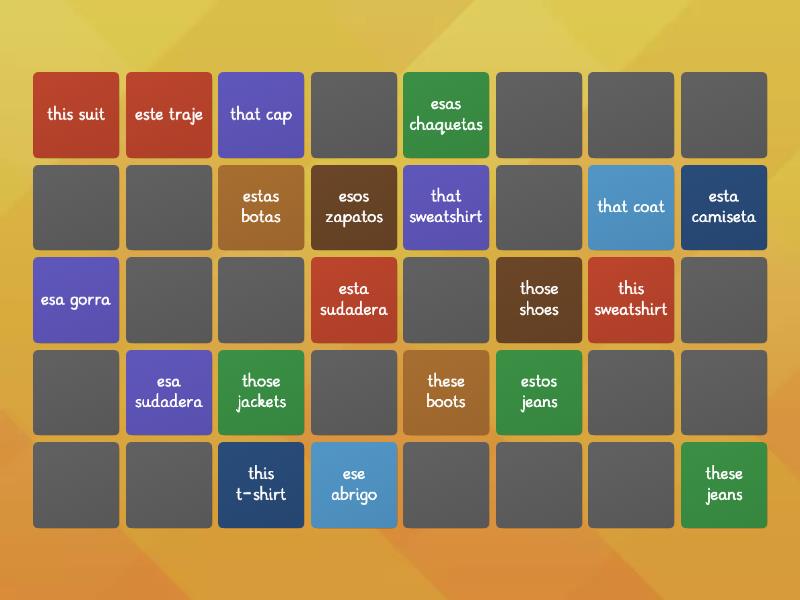 Demonstrative adjectives y ropa - Matching pairs