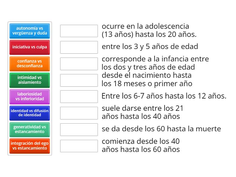 etapas del desarrollo psicosocial - Match up