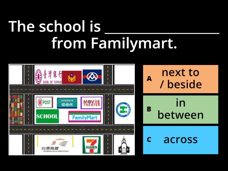 Where is it (next to, in between, across from) - Quiz