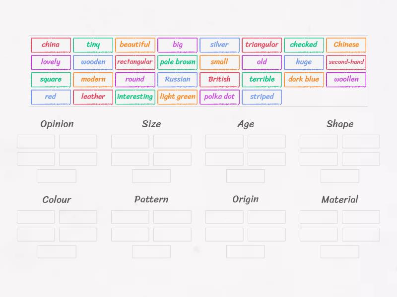 Categories of adjectives - Group sort