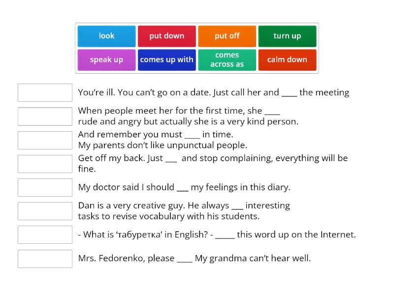 job interview. Phrasal verbs - Match up