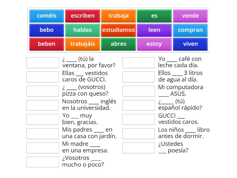 Presente de indicativo verbos REGULARES - Une las parejas