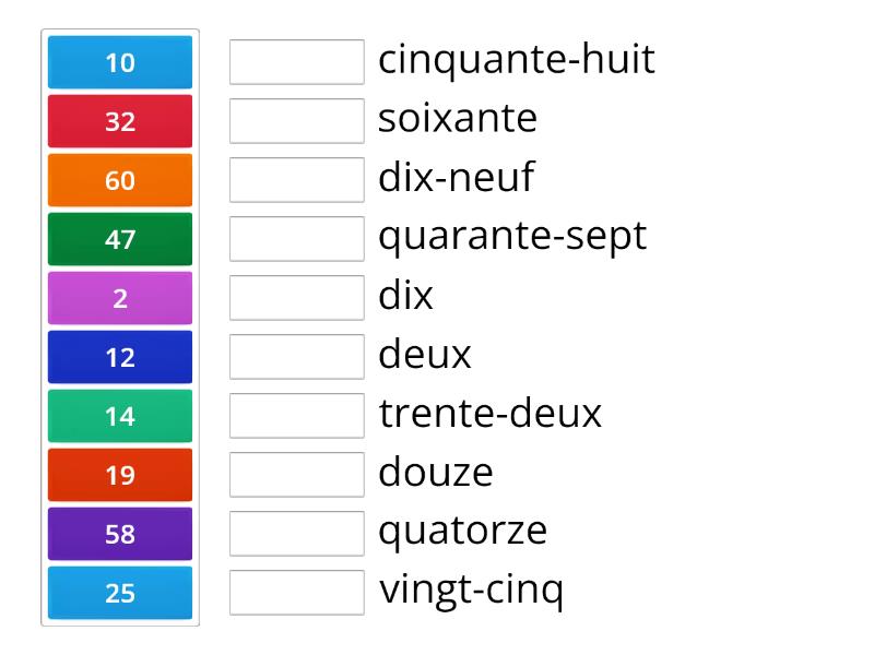 French Numbers To 60 - Match Up