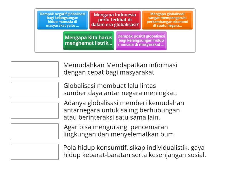 Soal Tema 4 Kelas 6 Globalisasi Match Up