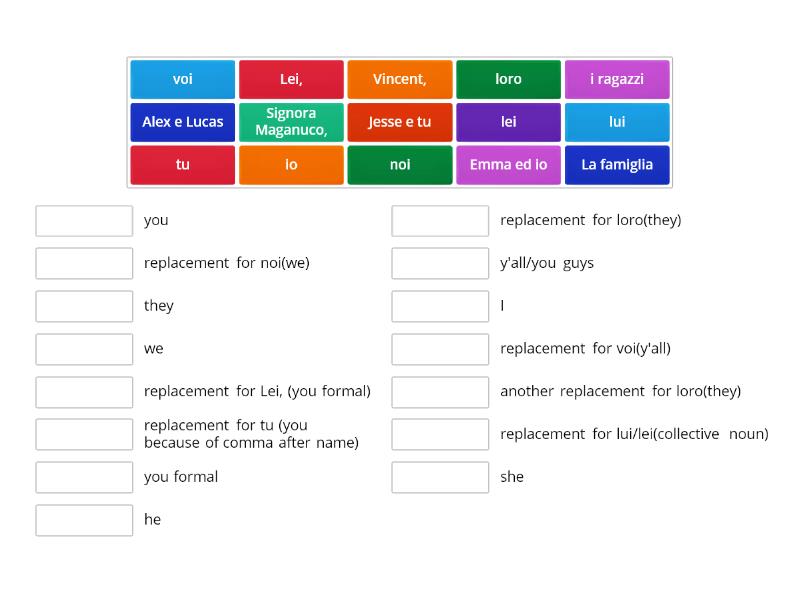 Italian Subject Pronouns - Match up