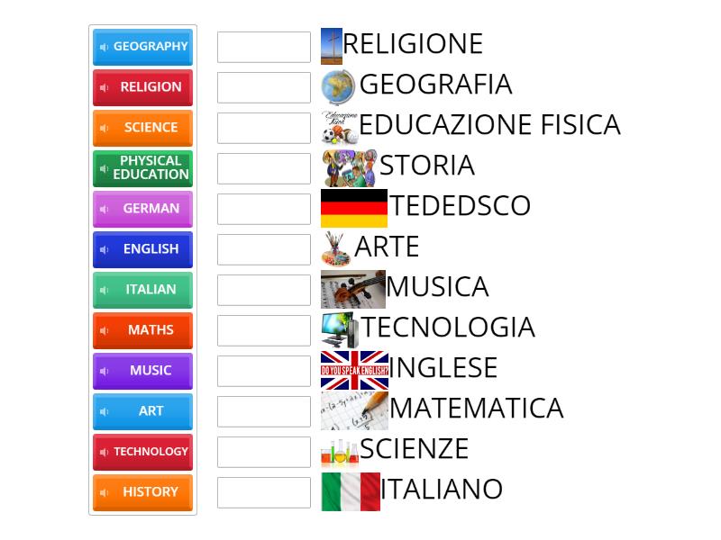 Tutte Le Materie Scolastiche In Francese LE MATERIE SCOLASTICHE IN INGLESE - Match up