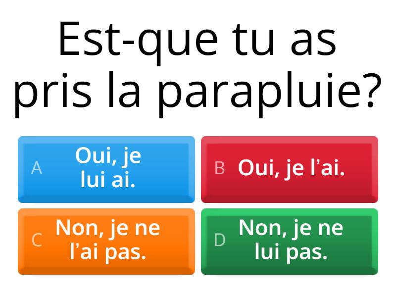 Les pronoms COD/COI/Y - Quiz