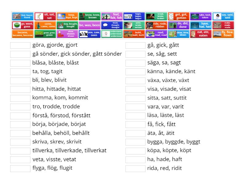 Irregular Verbs (oregelbundna Verb) - Match Up