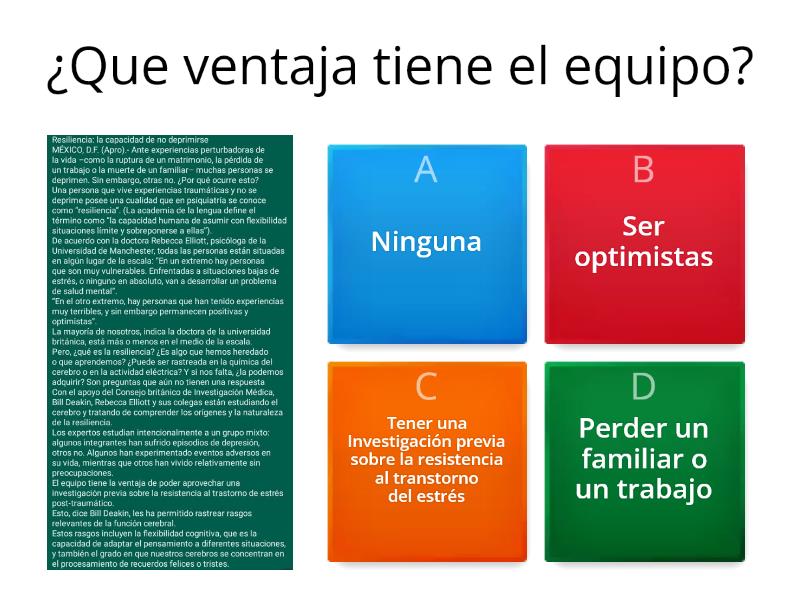 Resiliencia: La Capacidad De No Deprimirse - Quiz