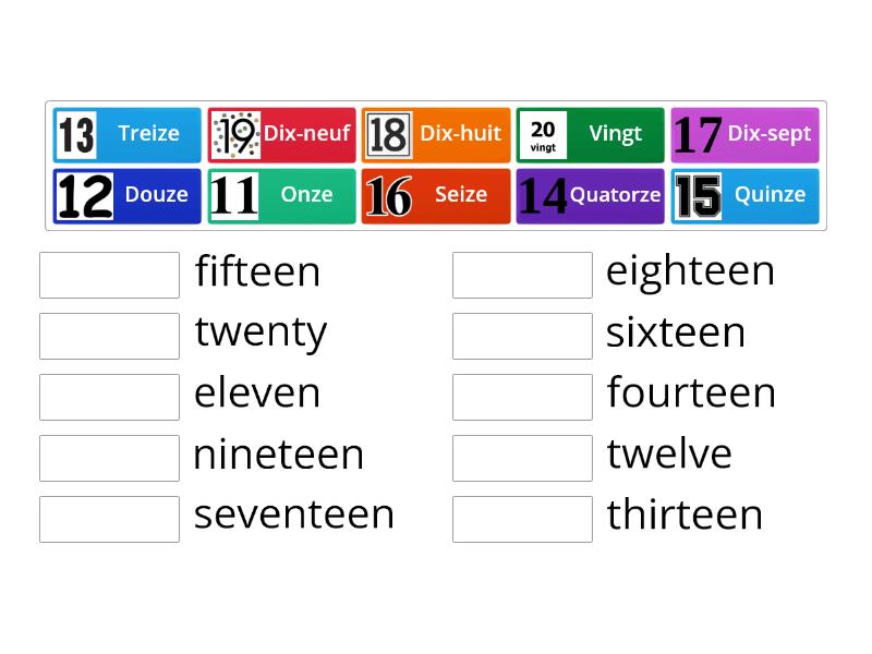 Les nombres (11- 20) - Match up