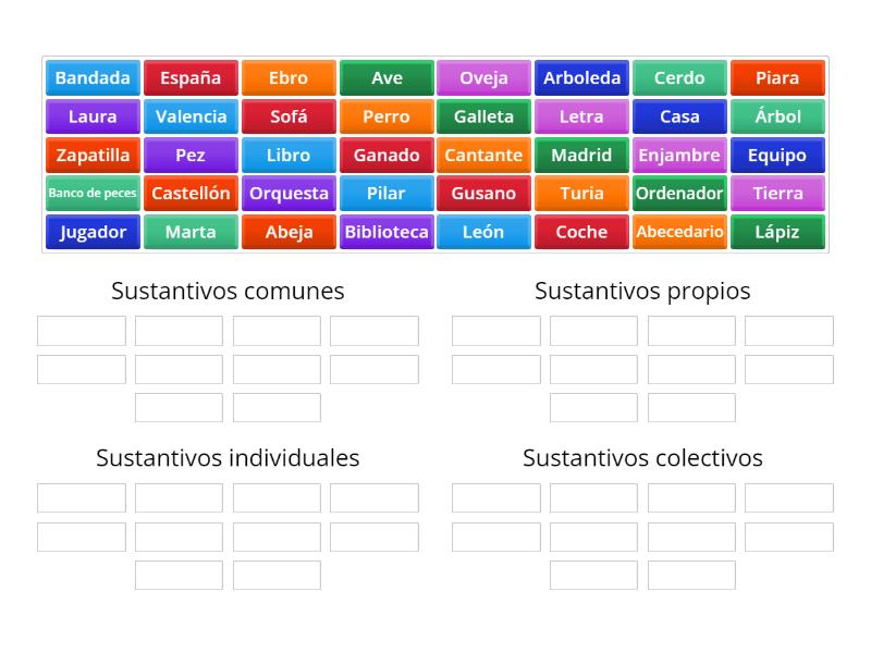 CLASIFICACIÓN SUSTANTIVOS Ordenar por grupo