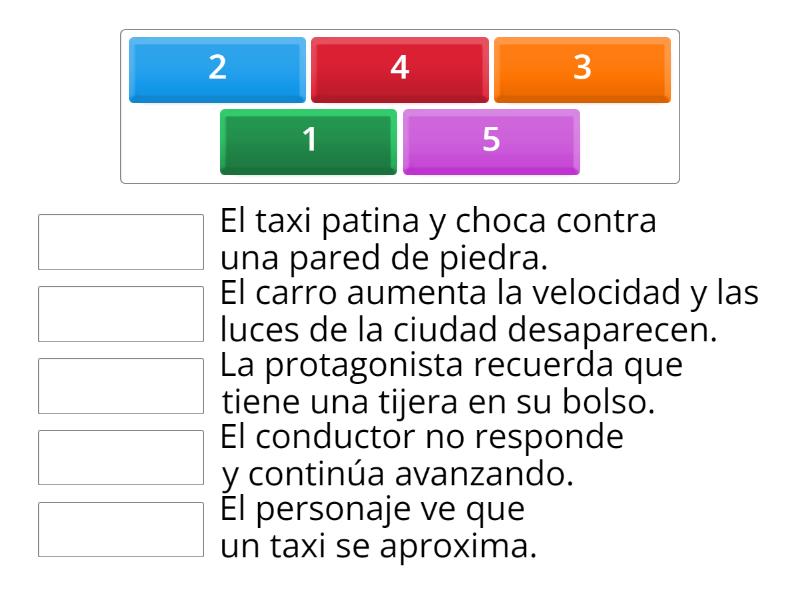 Coloca los eventos del cuento en el orden correcto. Match up