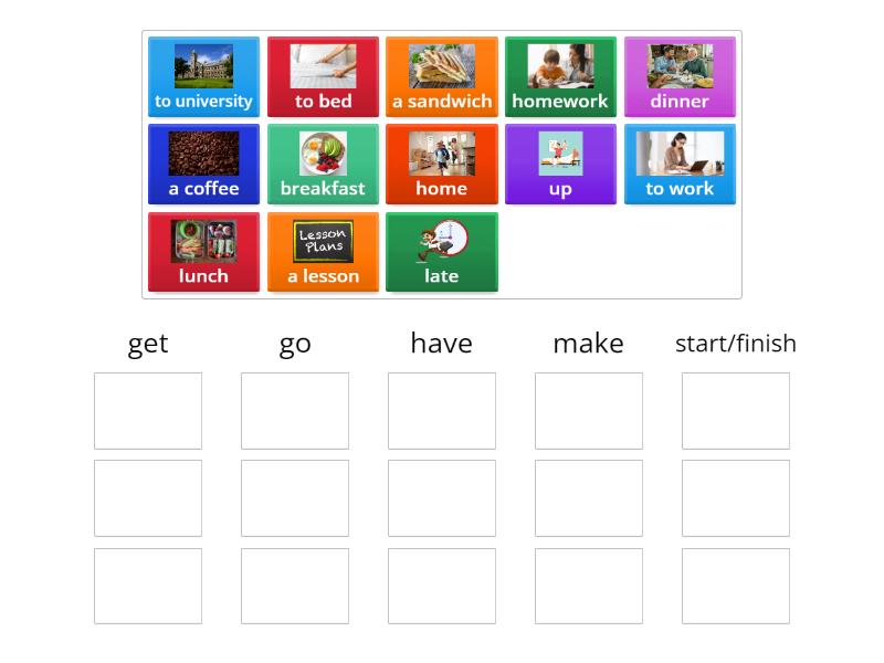 Daily routine.Put words in the right group - Group sort