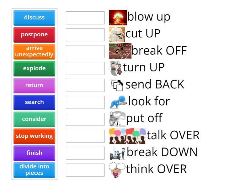 Phrasal verbs intermediate grammar games match up