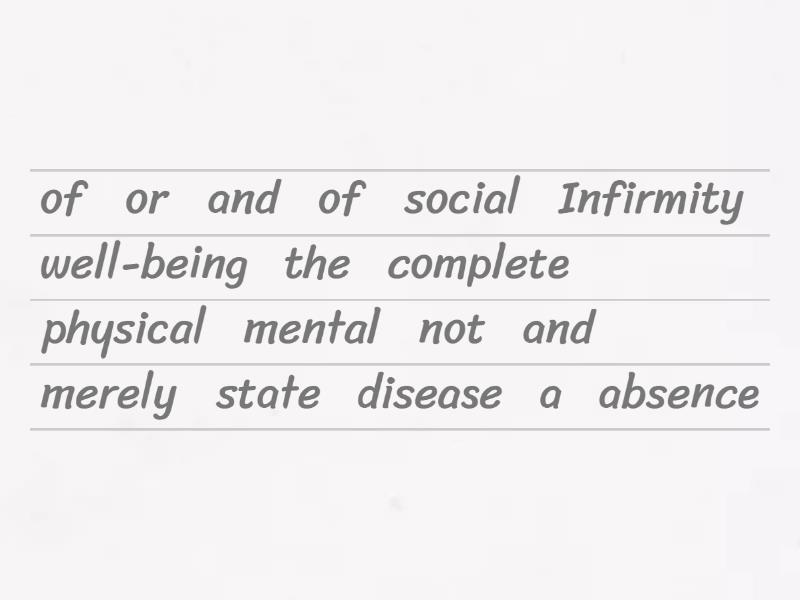 Who definition of health unjumble