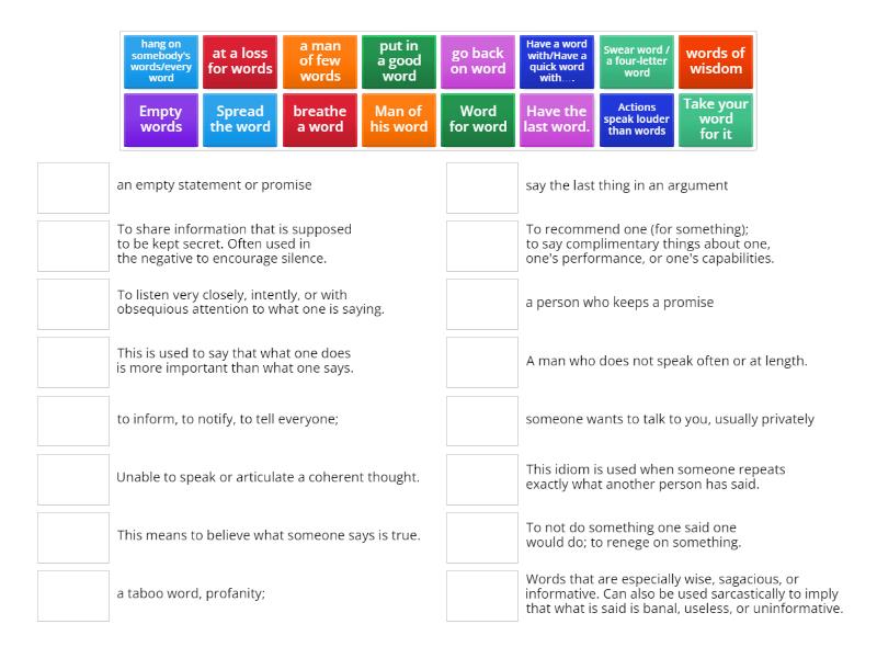 Idioms with WORD Match up