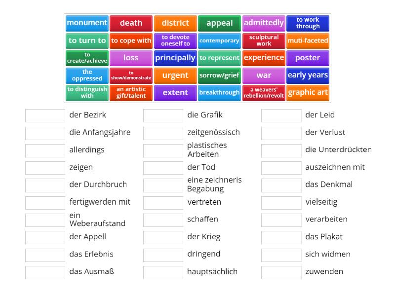 Neue Vokabeln: 5.3A Klasse 12 (Kunst) - Match up