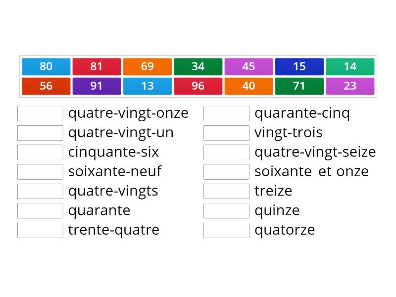 les nombres 0-100 - Match up