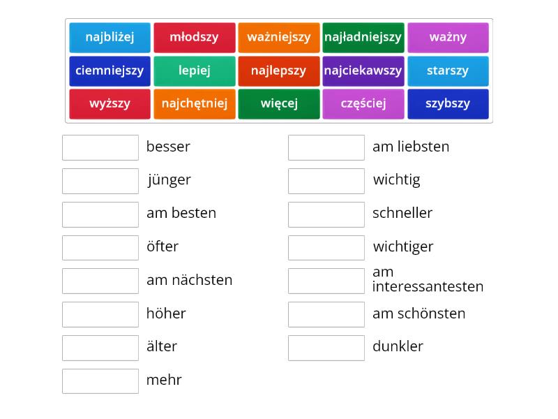 Deutsch mit Herzen Stopniowanie przymiotnika. - Match up