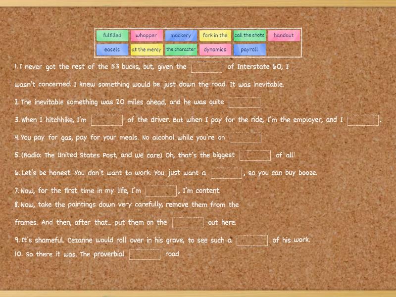 Interstate 60 III Vocabulary - Complete the sentence