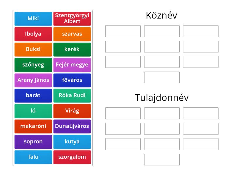 Főnevek csoportosítása - Group sort