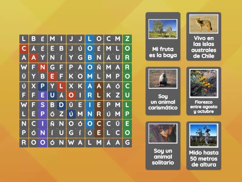 Encuentra la flora y fauna chilena - Sopa de letras
