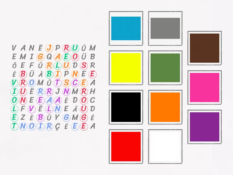 J&A - les couleurs - retrouver les mots couleurs - Wordsearch