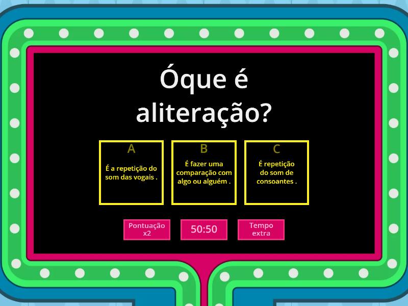 Figuras de Línguagem - Aliteração - Gameshow quiz