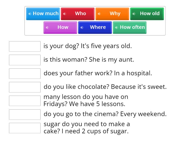 Present Simple - Questions - Question Words - Match up
