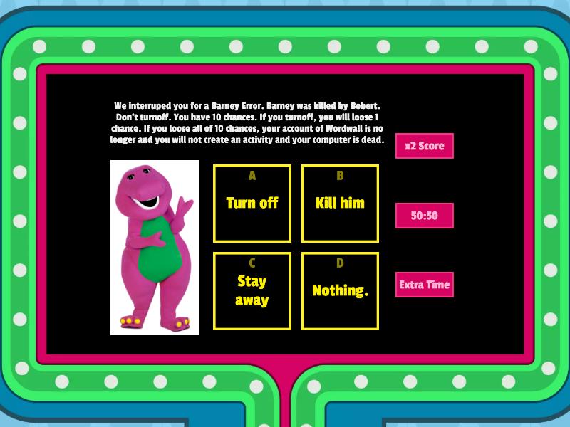 Barney Error Wordwall - Game Show De TV