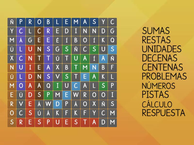 Palabras para niños matemáticos - Sopa de letras
