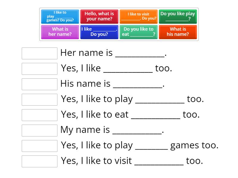 Hello! My name is _____. - Match up