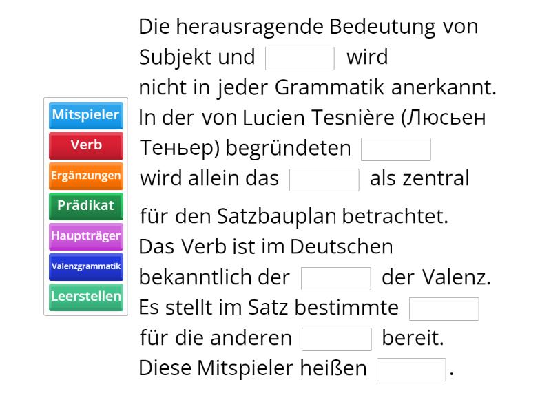 9.1. Valenzgrammatik - Complete the sentence