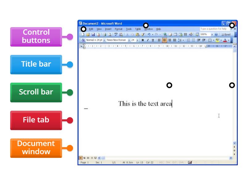 Parts of MS Word window - Labelled diagram