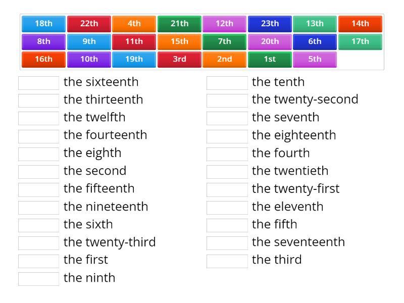 Ordinal Numbers - Match up
