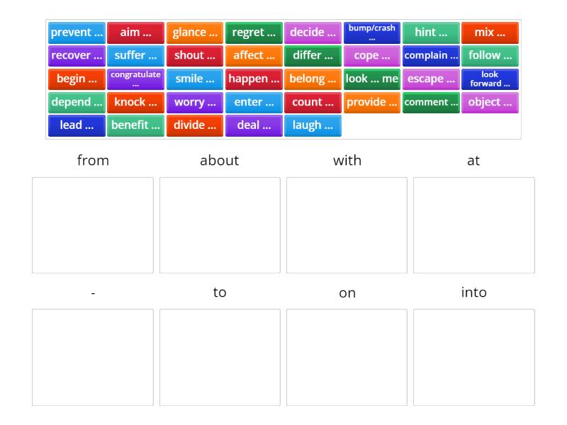 prepositions with verbs 5 (from, about, with, at) - Group sort