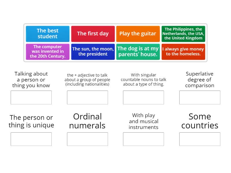 ML B1 Unit 5 Articles input THE - Group sort