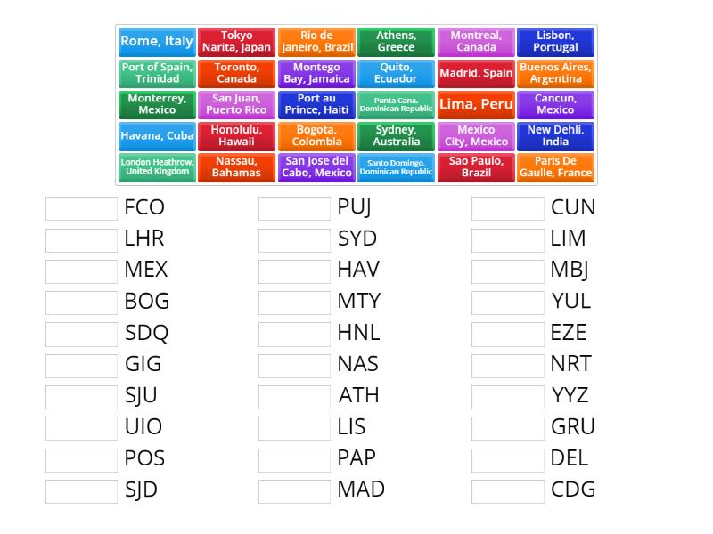 City Codes INTL - 1 - Match up