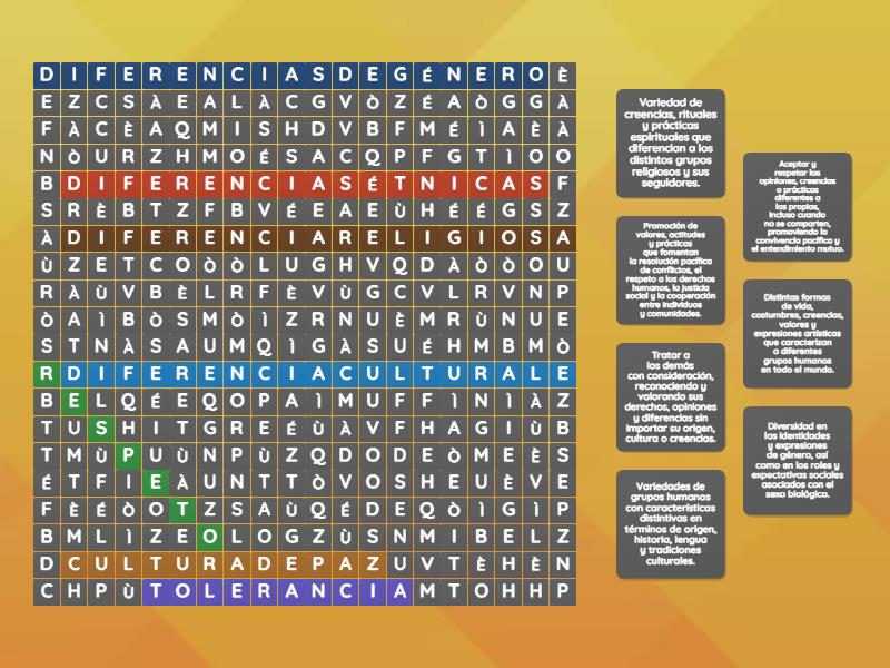Respeto a la diversidad y pluralidad - Sopa de letras